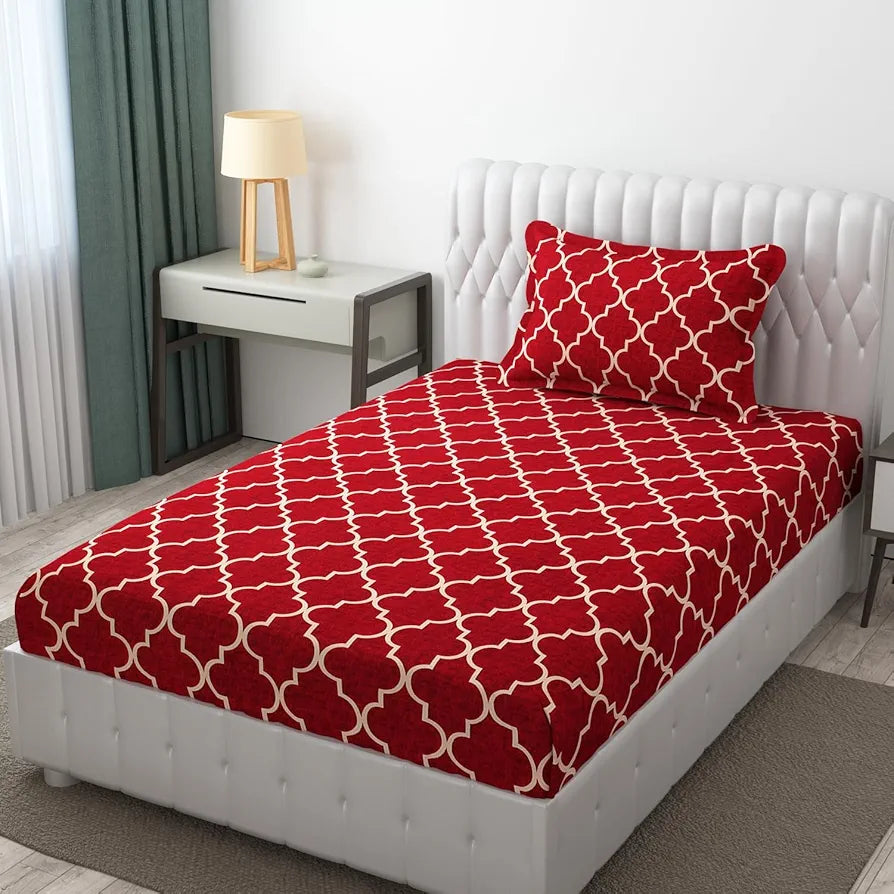 Fresh From Loom Microfiber Single Bed Geometric Bedsheet With 1 Pillow Covers 144 TC Maroon Vector
