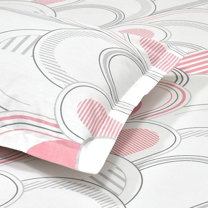 Haus & Kinder Cotton Bed Sheet for King Size Bed (108 X 108 Inches) with 2 Pillow Covers | 186 TC Bedsheet Blush Horizon
