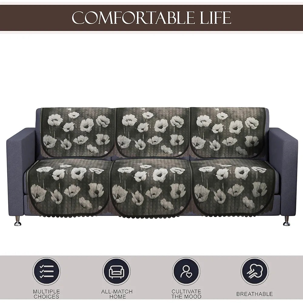 Kuber Industries Set of 6 Durable 3 Seater Sofa Cover Lotus Print Green Colour