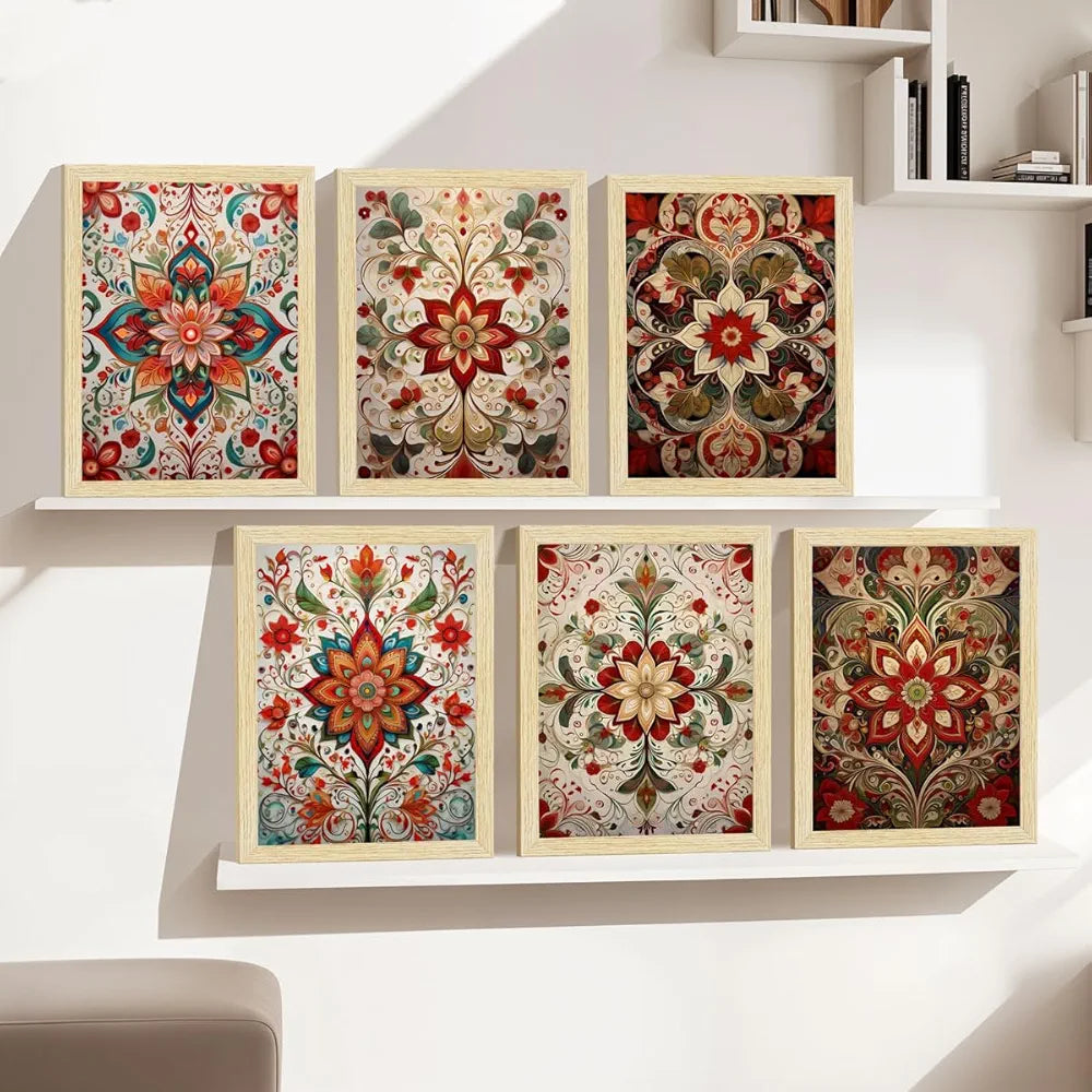 ArtX Paper Floral Patterns Botanical Art Paintings MadhuLeaves-SO6-01 With Frame Multicolor Set of 6