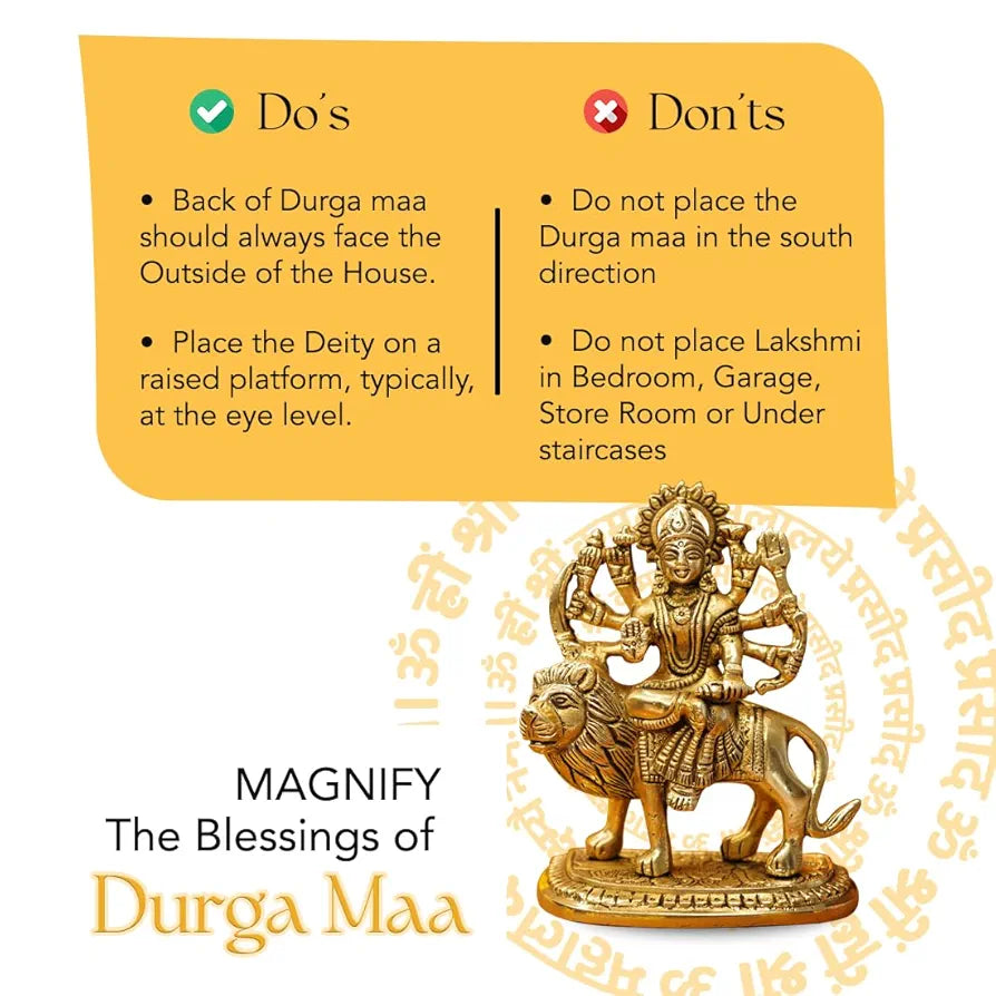 Ekhasa Pure Brass Durga Maa Idol Sherawali MATA Murti Durga Maa - Large