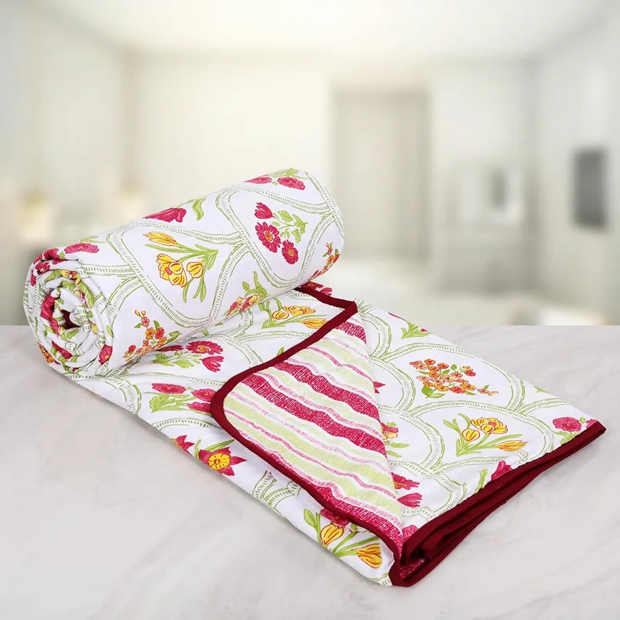 Cloth Fusion Reversible Dohar Double Bed, Soft Cotton Blend AC Blanket for Summer Multicolor