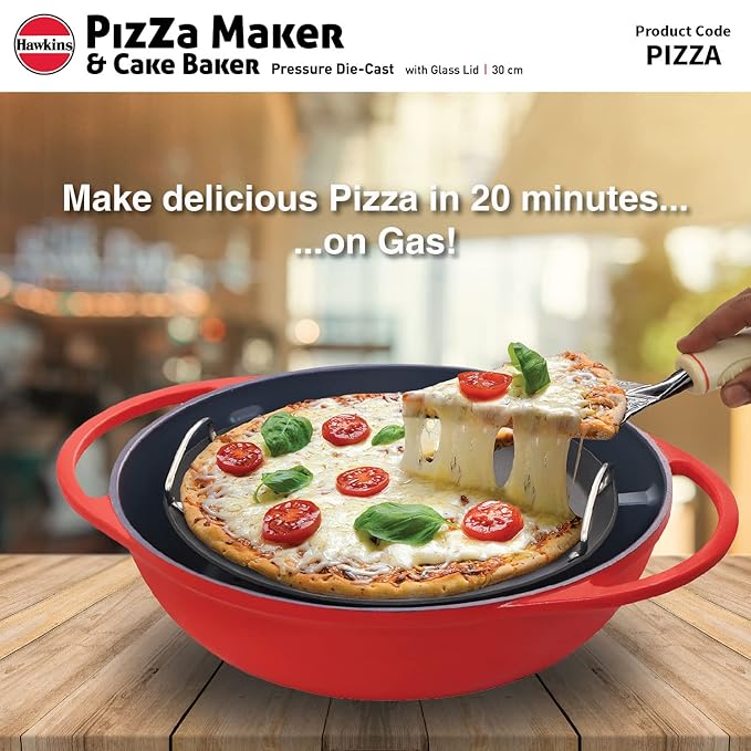Hawkins Diecast 30 cm Nonstick Pizza Maker and Cake Baker with Glass Lid