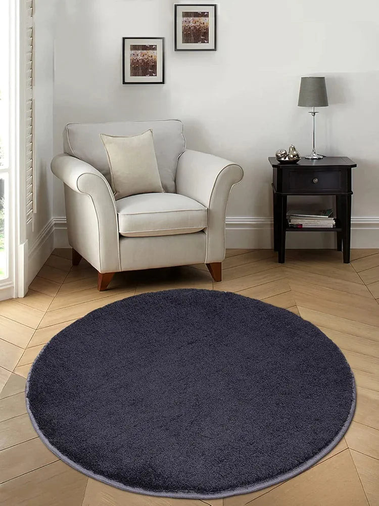 Saral Home Neo Shaggy Yarn Anti-Skid Round Mats Colour Navy Blue