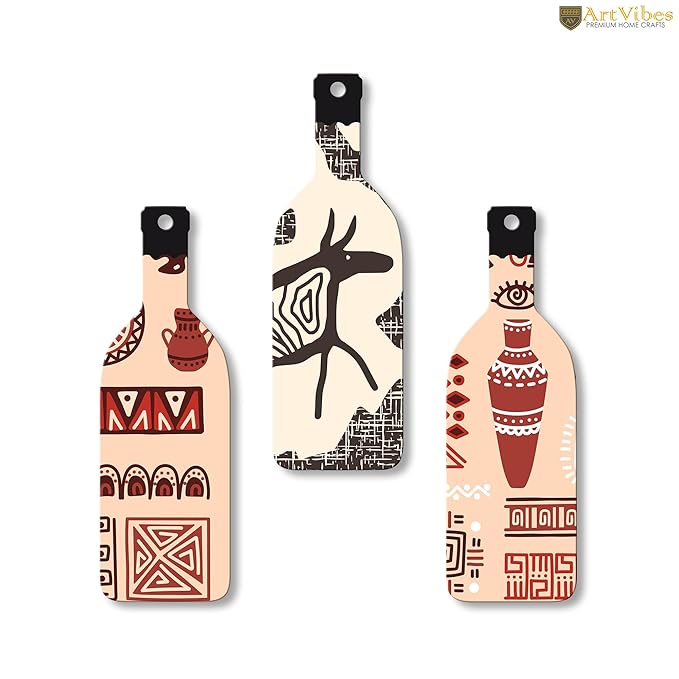 Artvibes African Warli Art Wooden Wall Hanging for Home Decor | Set of 3