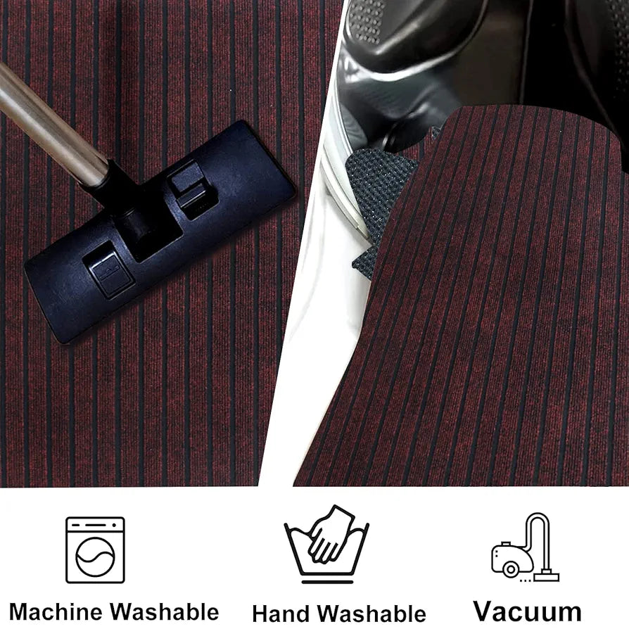 Kuber Industries Microfiber Striped Design Solid Anti-Skid Bedside Runner & Carpet for Living Room