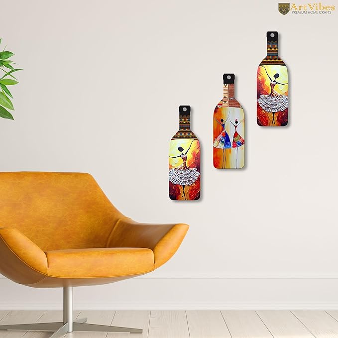 Artvibes Abstract Art Dancing Girl Wooden Wall Hanging for Home Decor | Set of 3