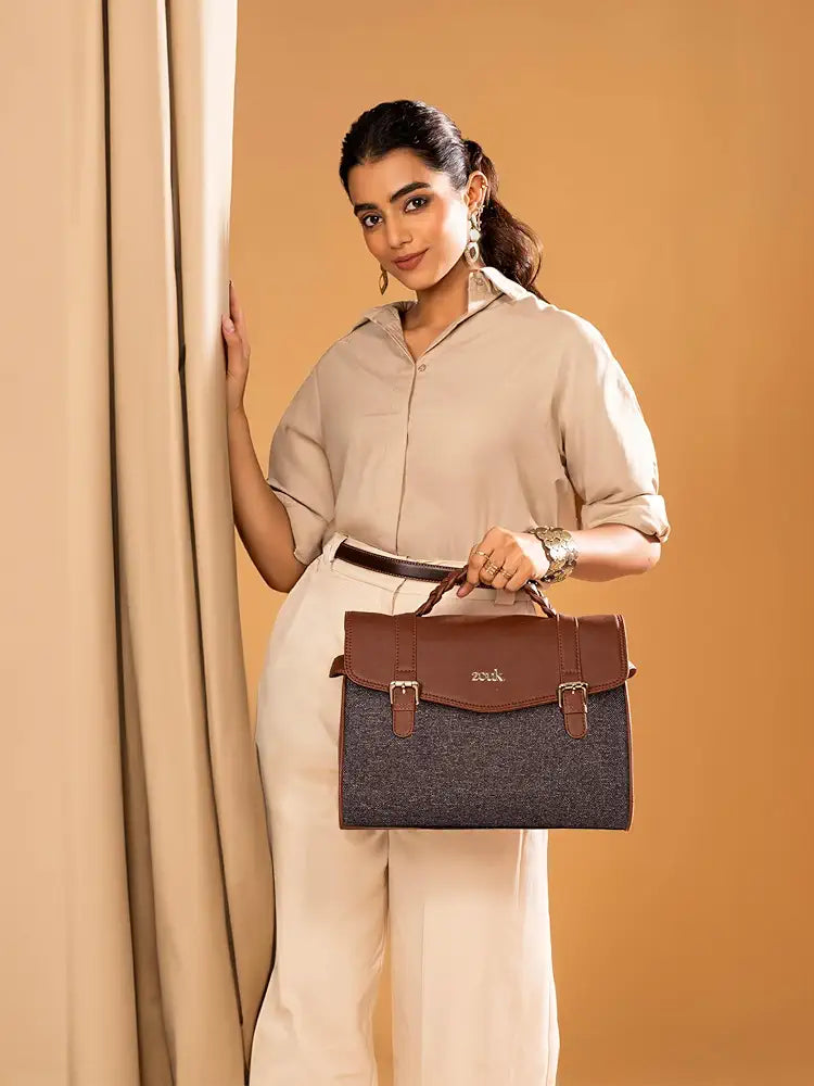Zouk Women's Konkona Heritage Satchel Bag Jute & Leather
