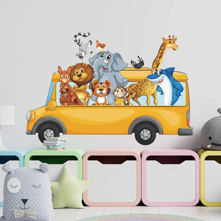 Jaamso Royals Bus Animals Pvc Vinyl Wall Sticker for Home Decor