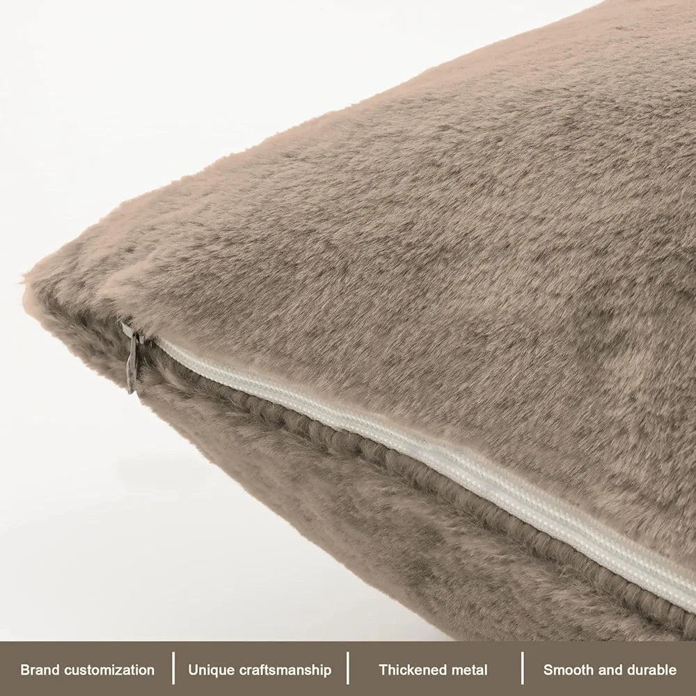 Luxe Home Cushion Cover Duble Side Rabbit Fur Plain Design Covers Set of 2 for Sofa Colour Taupe