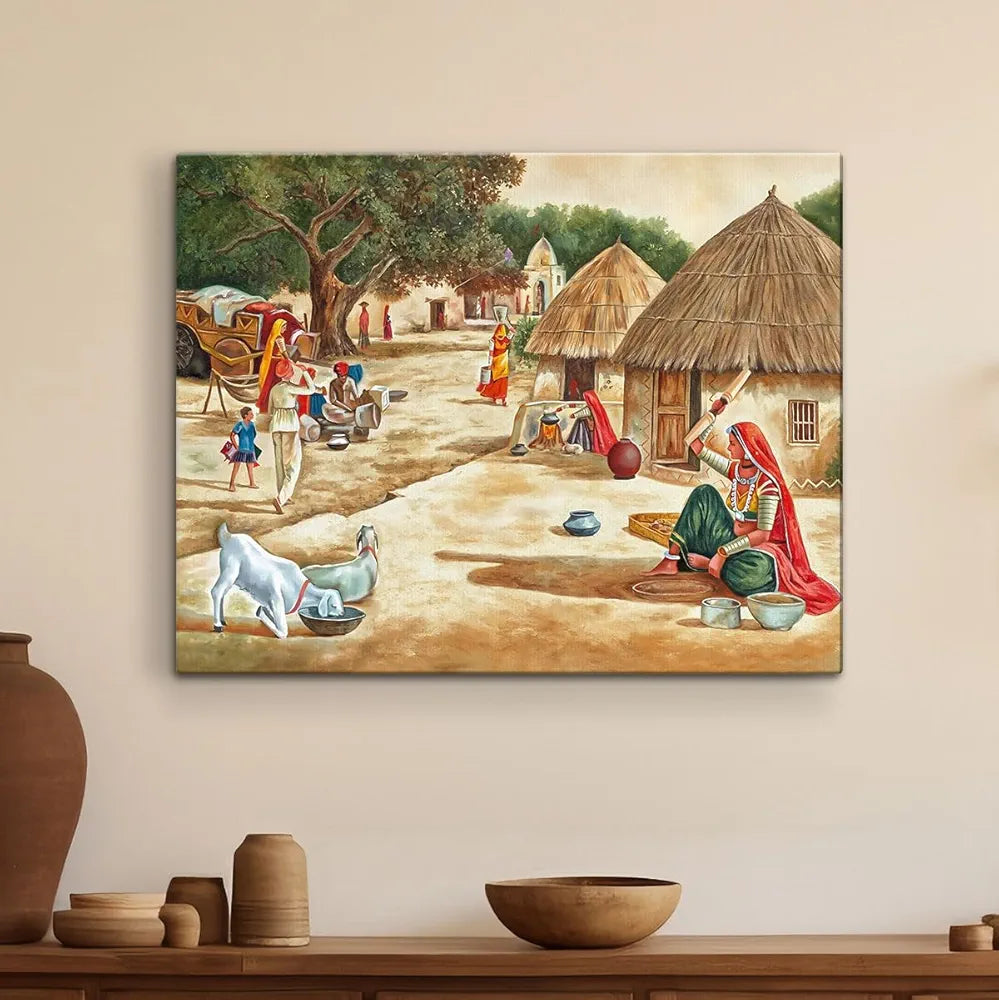 ArtX Paper Indian Village Scene  AXDMD-0101-VIL Nature Wall Art Painting