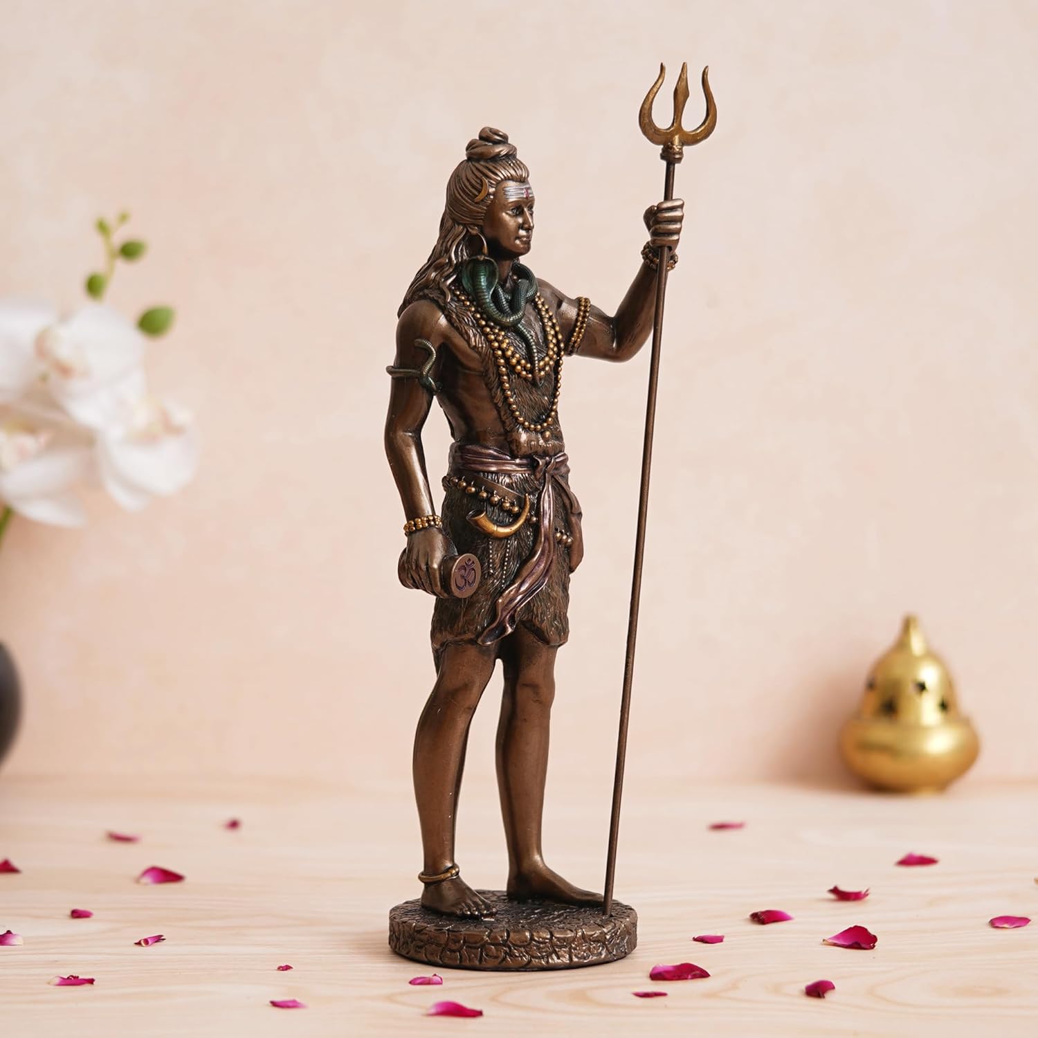 Ecraftindia Polyresin Bronze Finish Standing Lord Shiva Statue With Trishul and Damru | Hindu God Idol for Puja Room