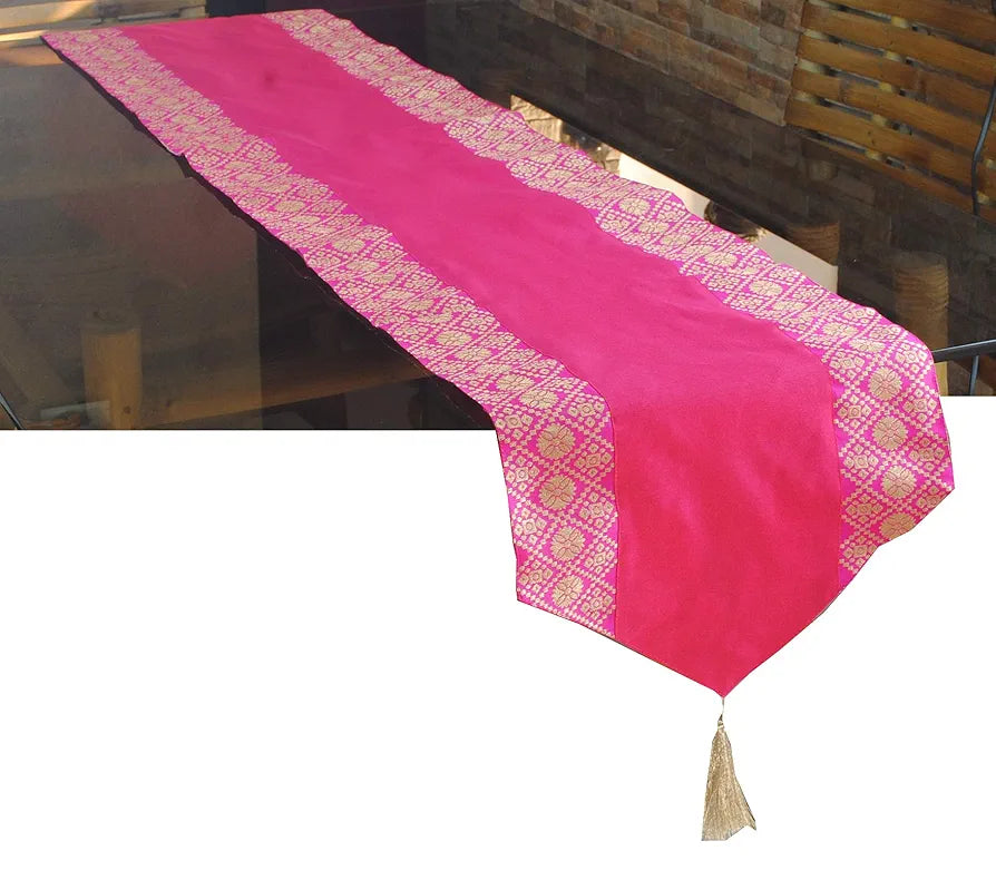 Pink Parrot Designer Durable Dopian Silk Table Runner Colour Multicolour