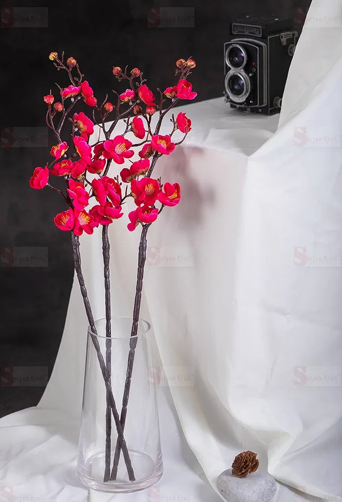 3 Sticks Artificial Blossom Flower Bouquet Sticks Dark Pink