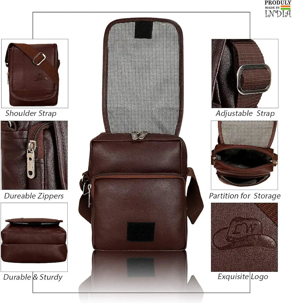 Leather World Sling Bag for Men PU Leather Messenger Cross Body Travel Office One Side Chest Shoulder Bag for Men & Women