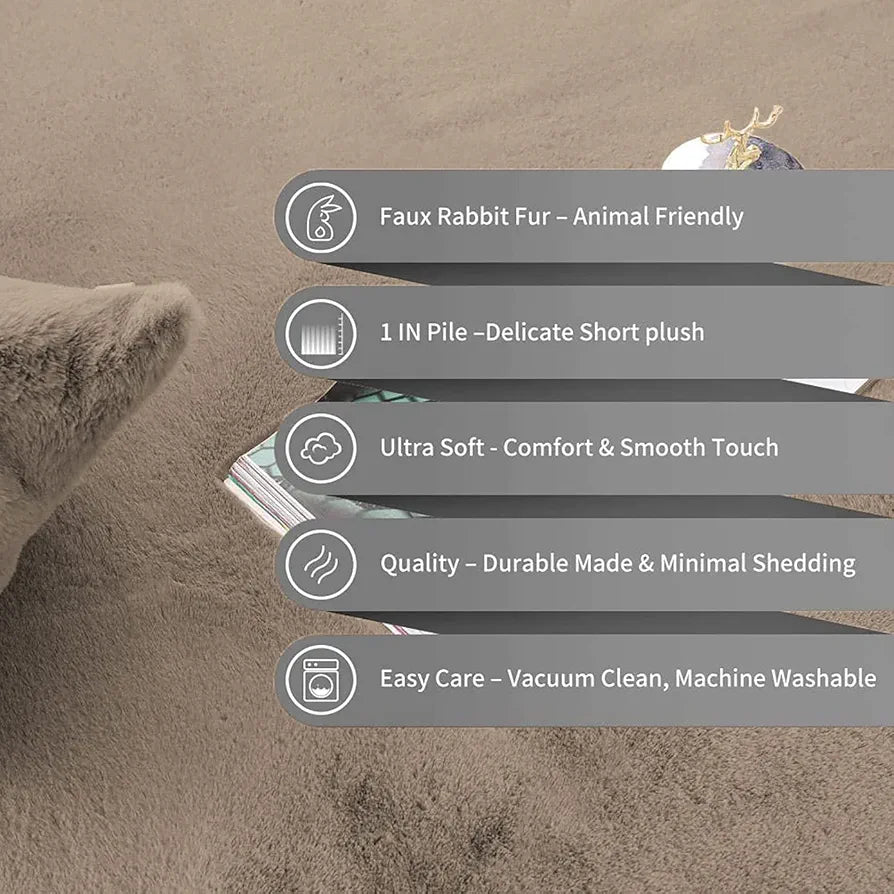 Luxe Home International Ruffle Bath Mat Rabbit Fur 1000 GSM Bathroom Door Rectangular Foot Mats 45X75 Cm Colour Taupe