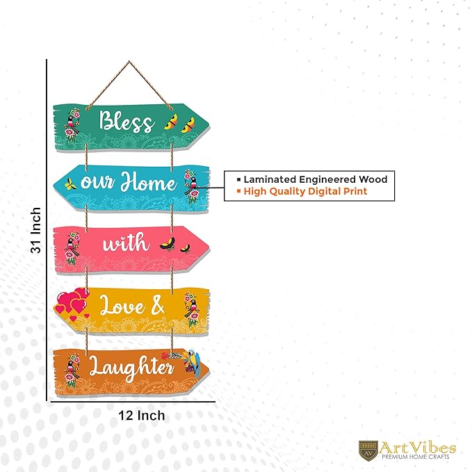 Artvibes Home Quotes Decorative Wall Art Mdf Wooden Wall Hanger for Living Room | Set of 5