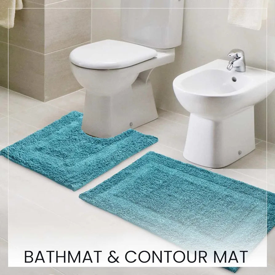 Sashaa World Solid Anti-skid Cotton Bathmat And Contour Set For Bathroom Colour Blue