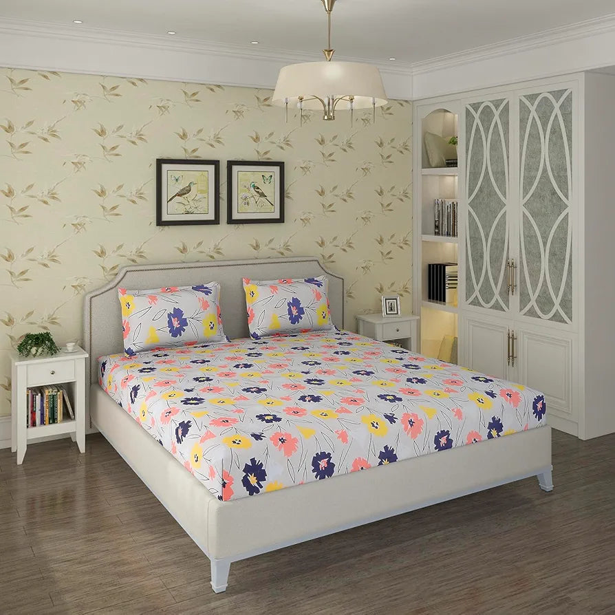 Status Contract Spring Summer Collection Rich Double Bedsheet with 2 Pillow Colour Cream
