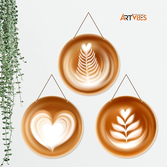 Artvibes Coffee Latte Art Wood Wall Hanger for Home Decor