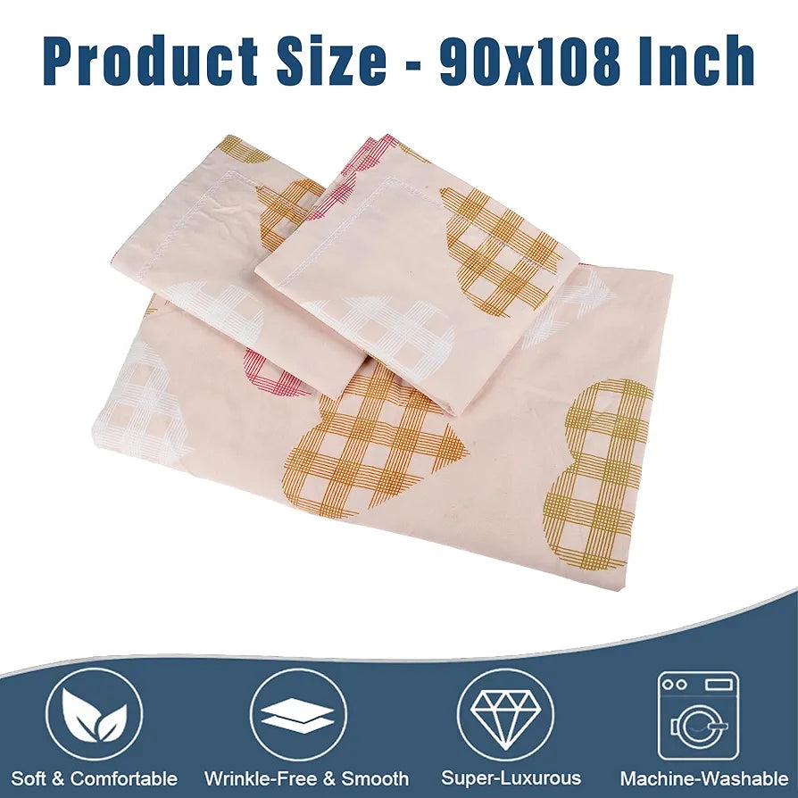 Kuber Industries Double Bedsheet Premium Cotton with 2 Pillow Covers Heart-Design Bedsheet Pink