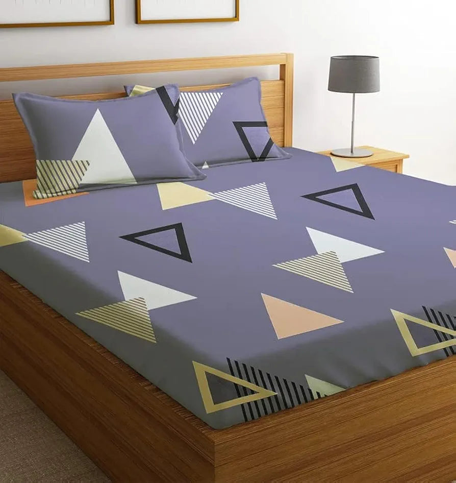 BSB HOME Prime Collections 160tc Pure Microfiber Glace Cotton Double Bedsheet with 2 King Size Pillow Covers-Grey and Orange