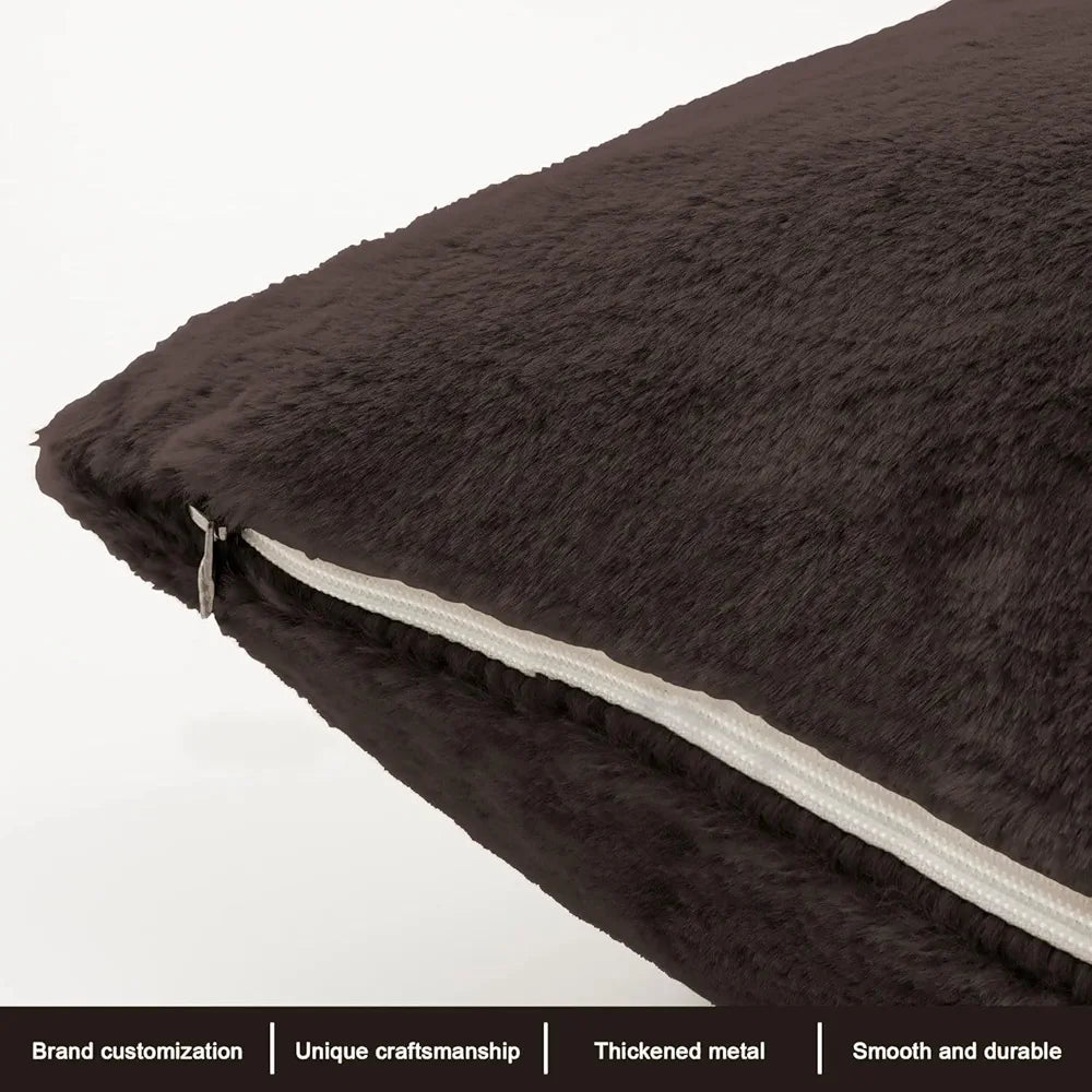 Luxe Home Cushion Cover Duble Side Rabbit Fur Plain Design Covers Set of 2 for Sofa Colour Chocolate
