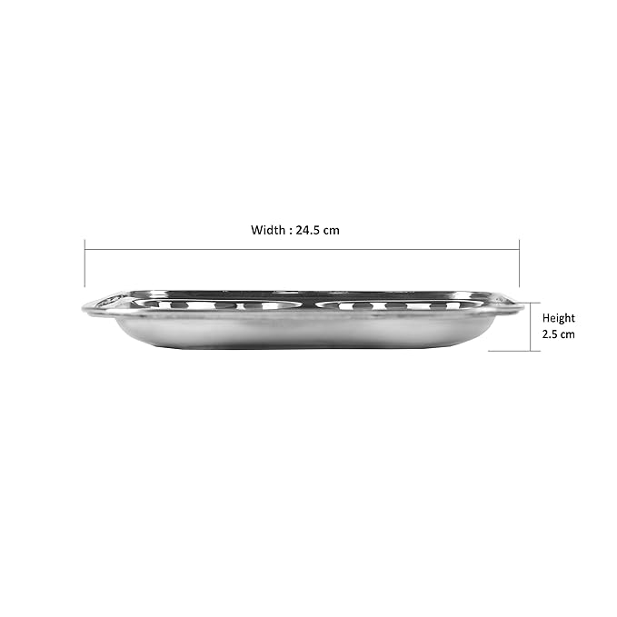 Sumeet Stainless Steel 3 in 1 Pav Bhaji Plate Plate 24.5cm Dia Set of 6pc