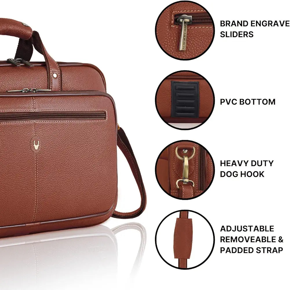 WildHorn Leather 15 inch Laptop Bag for Men I Padded Laptop Compartment I Carry Handles with Adjustable Strap