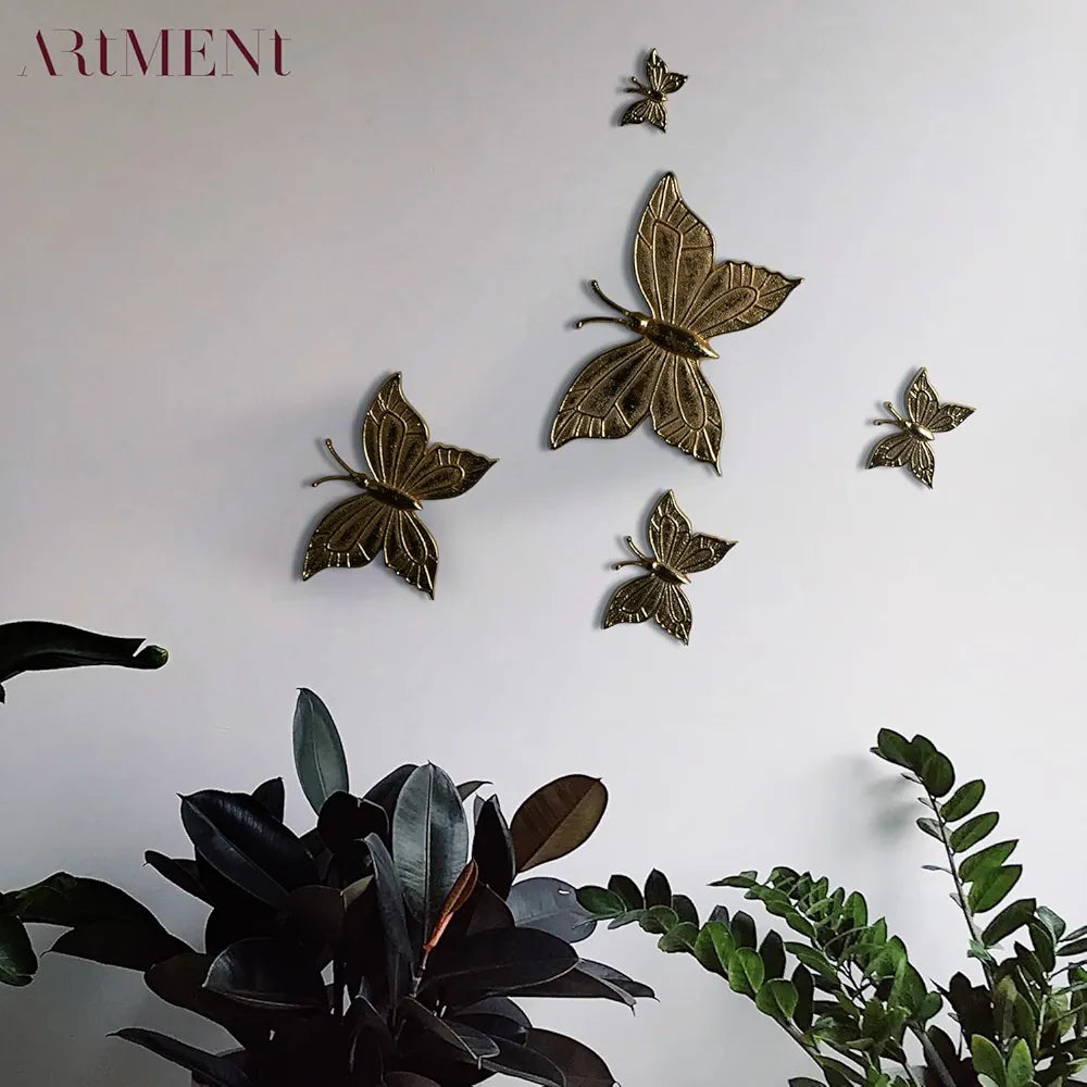 The Artment your Artistic Apartment Beauty of Butterfly Wall Décor Hanging Set of 5 Gold