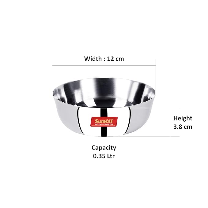 Sumeet Stainless Steel Solid Bowl Set of  6 Pc 0.350 ml Each Silver