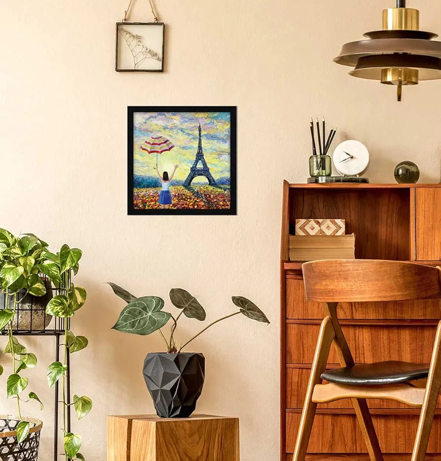 ArtX Paper Eiffel Tower Girl Framed Wall Art Painting