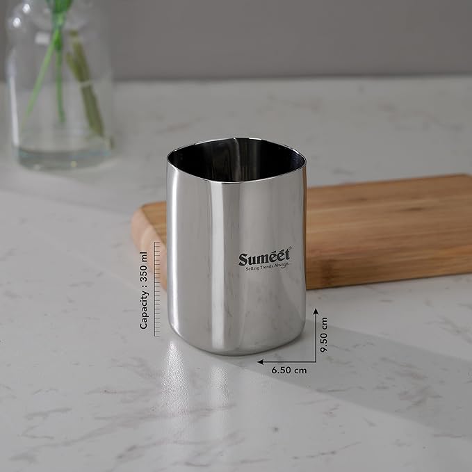 Sumeet Stainless Steel Mirror Finish Square Shape Heavy Gauge Glass Set of 6 Pcs 6.5cm 350ml Each