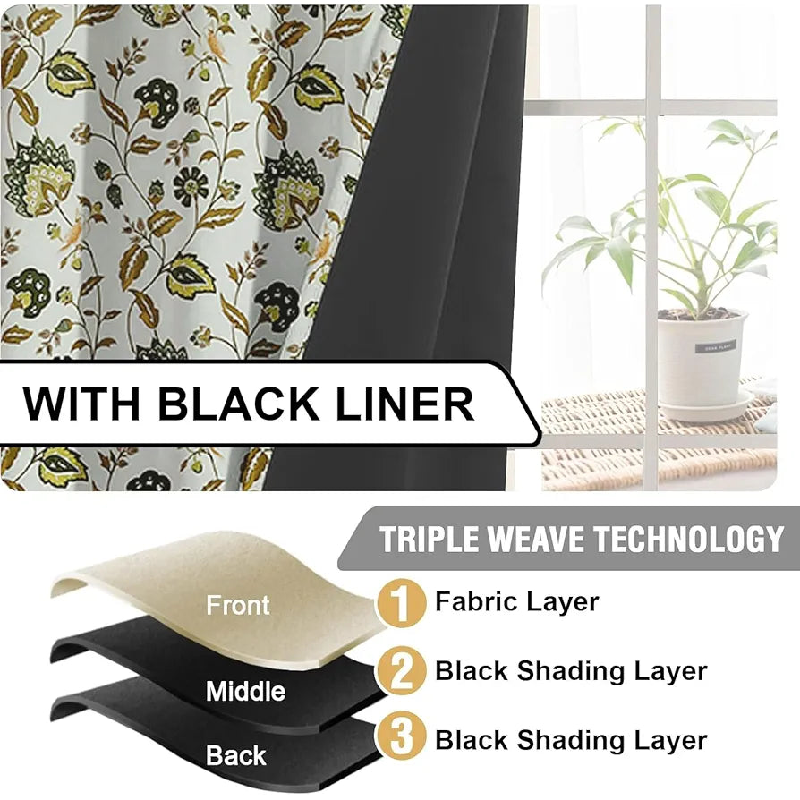 Cloth Fusion Blackout Printed Premium Door Curtains 7 Feet Long Set of 2 Green Flower