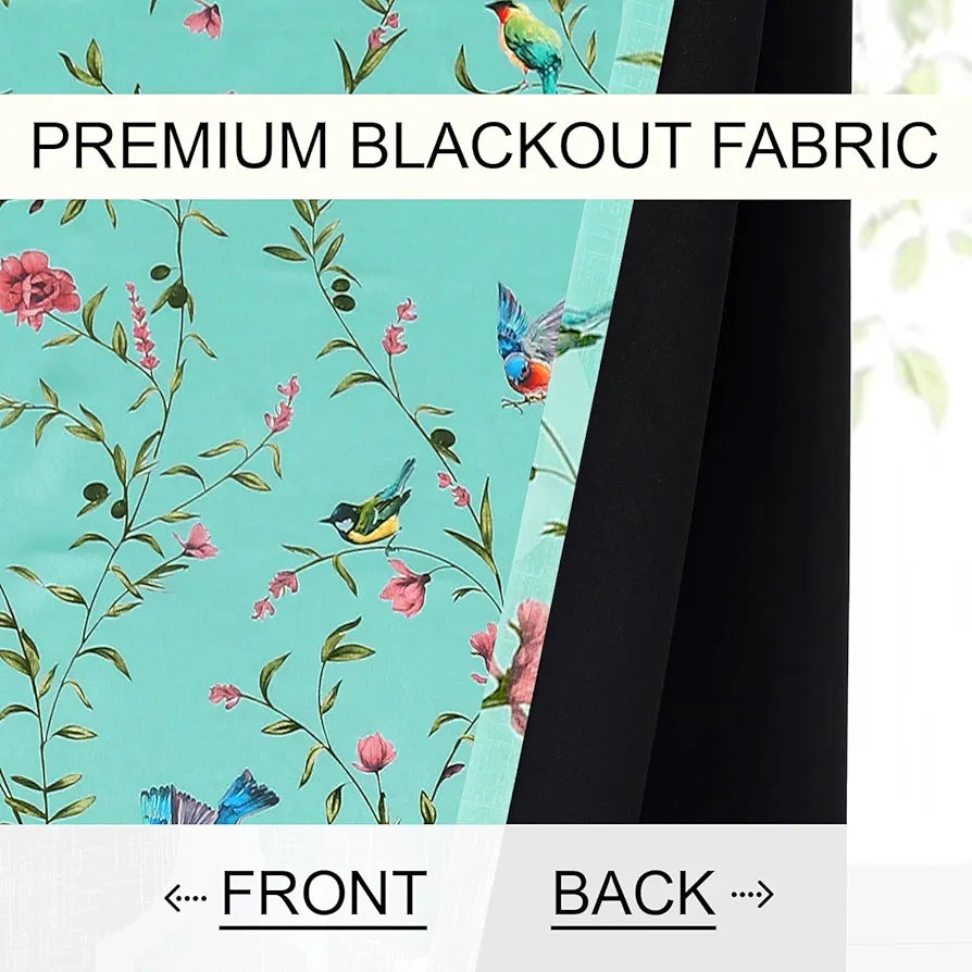 Cloth Fusion Blackout Printed Premium Window Curtains 5 Feet Long Set of 2 Blue Forest