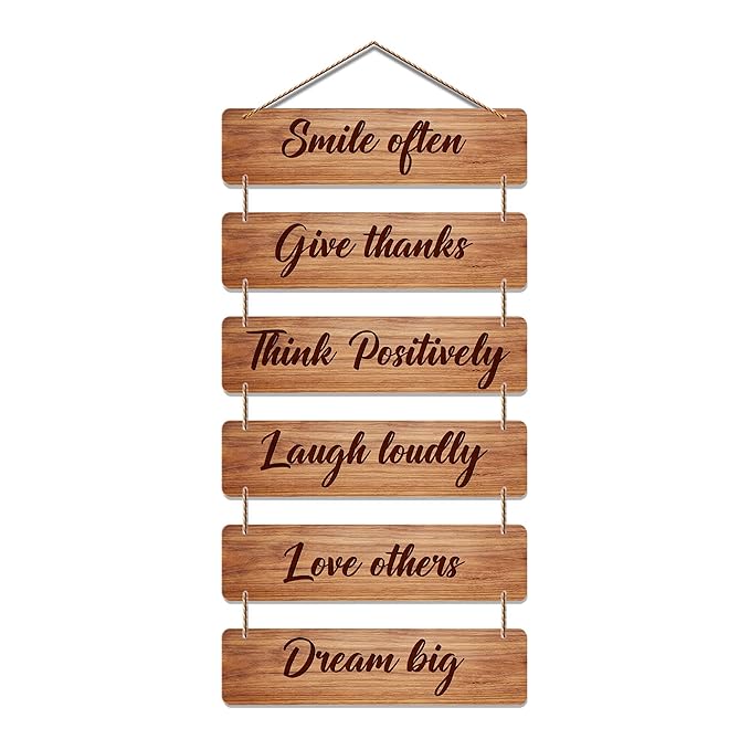 Artvibes Decorative Wall Hanging Ornaments Wooden Art Decoration Item for Living Room | Quotes Item | Set of 6