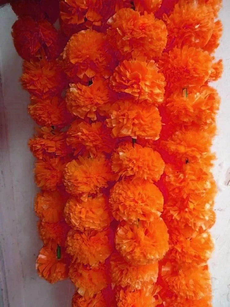 Artificial Marigold Flowers for Decoration Garland 5 Feet Long 5 Pcs orange-50pcs(5pkt)