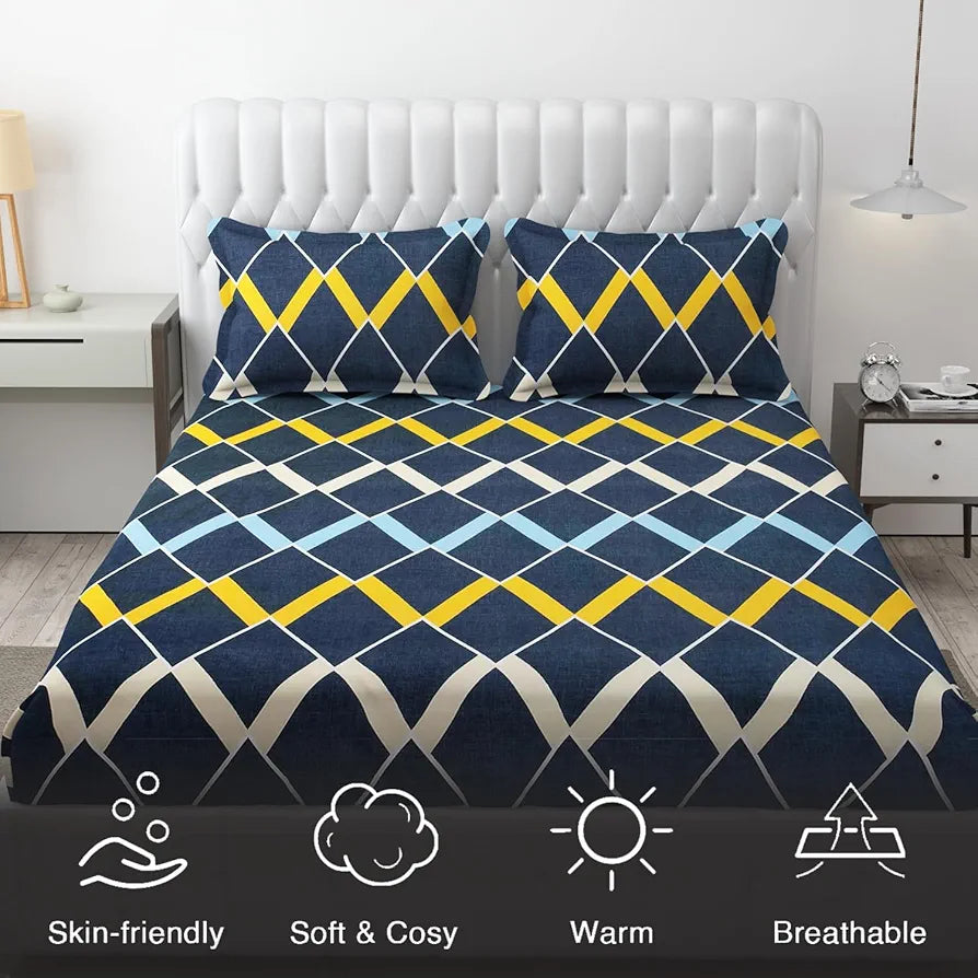 Fresh From Loom Microfiber King Size Double Printed Bedsheet Bed Sheets with 2 Pillow Covers 144 TC Slate Grey