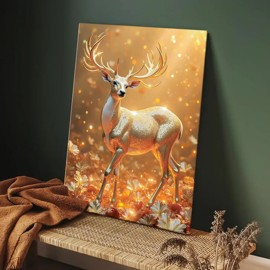 ArtX Canvas Vastu Golden Deer Wall Painting Big Size Canvas Painting