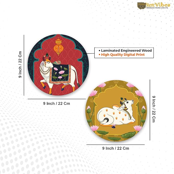 Artvibes Pichwai Round Shape Wooden Wall Hanging Decor | Door Hanging Designer Painting Art Item