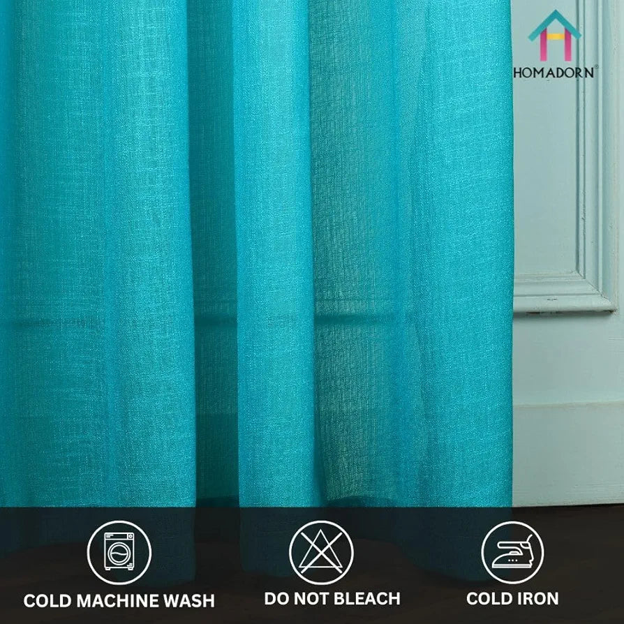 Homadorn Ombre Printed Linen Textured Sheer Curtains Purple + Teal Blue