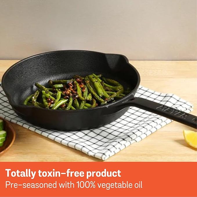 Meyer Pre-Seasoned Cast Iron Frypan Cast Iron Skillet |Induction Frying Pan 22cm Black