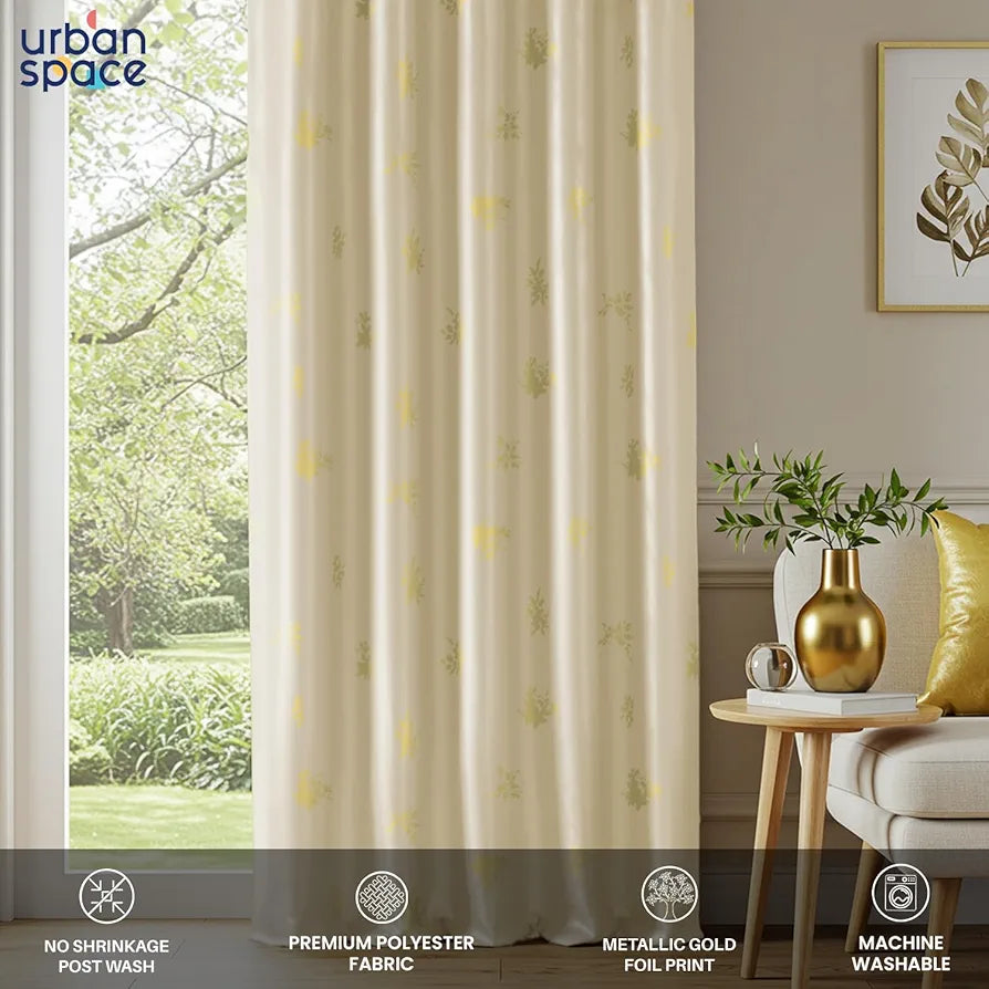 Urban Space Blackout Curtains for Living Room, Gold Foil Printed Luxurious Blackout Decorative Door Curtain Eyelet with Tieback, 1 Piece Crackle Beige