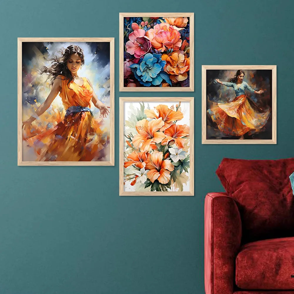 kotart Premium Digital Paintings with Frame Painting - Set of 4 Big Frames B