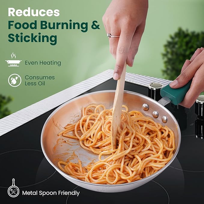 The Indus Valley Stainless Steel Sandwich Bottom Fry Pan with Steel Lid