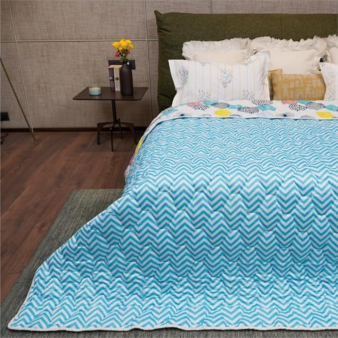 Urban Space Ultra Soft Quilted Winter Comforters for Single Bed Printed AC Blanket Colour Turkey Blue