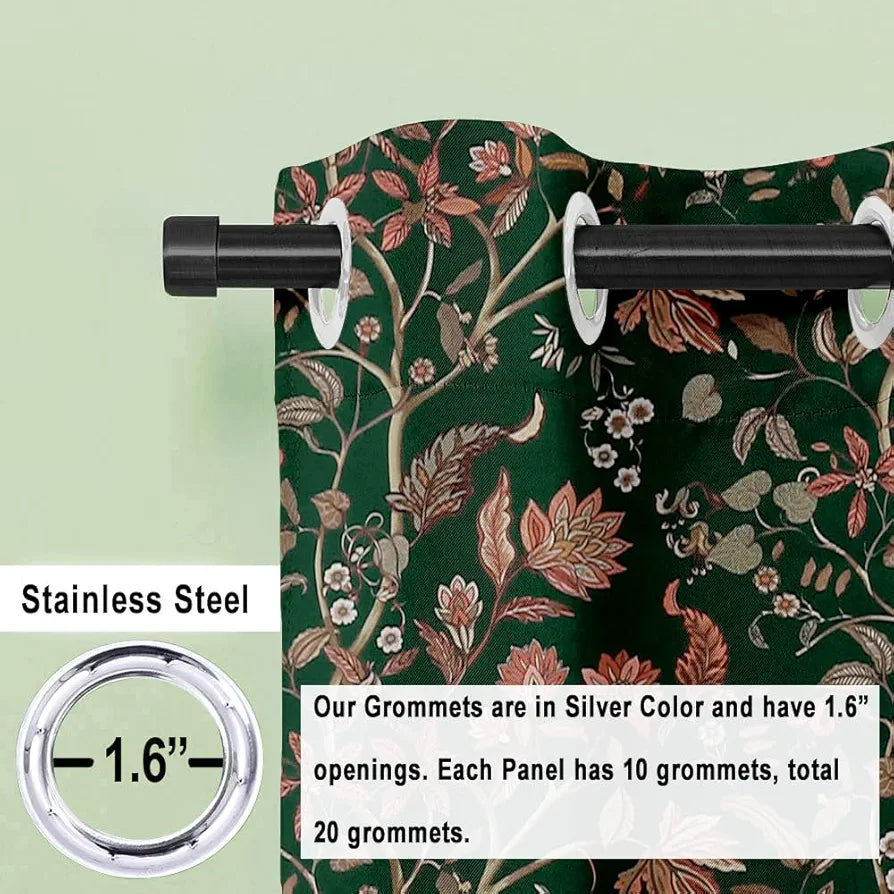 Cloth Fusion Blackout Printed Premium Door Curtains 7 Feet Long Set of 2 Green Dream