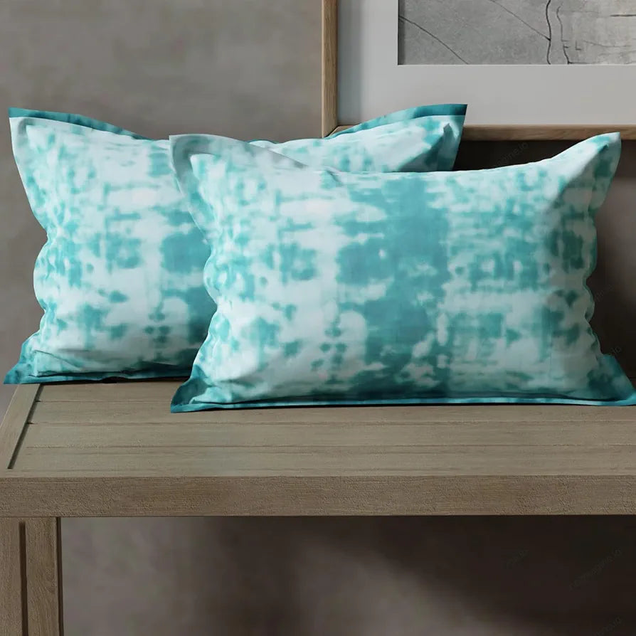 Cloth Fusion Glace Cotton Patchwork Pillow Cover Set of 2 with Envelope Closure Soft Pillow 200 TC Tie-Dye Blue