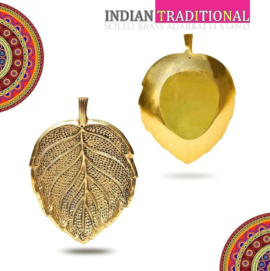 Pure Source India Leaf Design Aluminium Agarbatti Stand Incense Holder Ashcacher Gold Antique