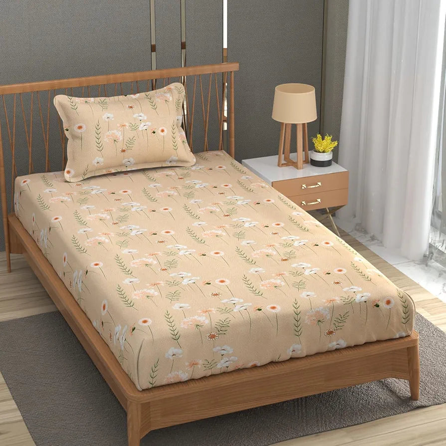 Fresh From Loom Microfiber Soft Cotton Bedsheet for Single Bed 1 Pillow Cover 200 TC Multicolor Rodeo Dust